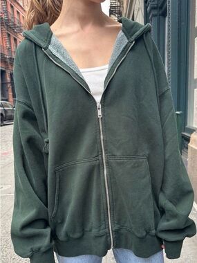 Brandy Melville Heather Gray/Green Zip Hoodie